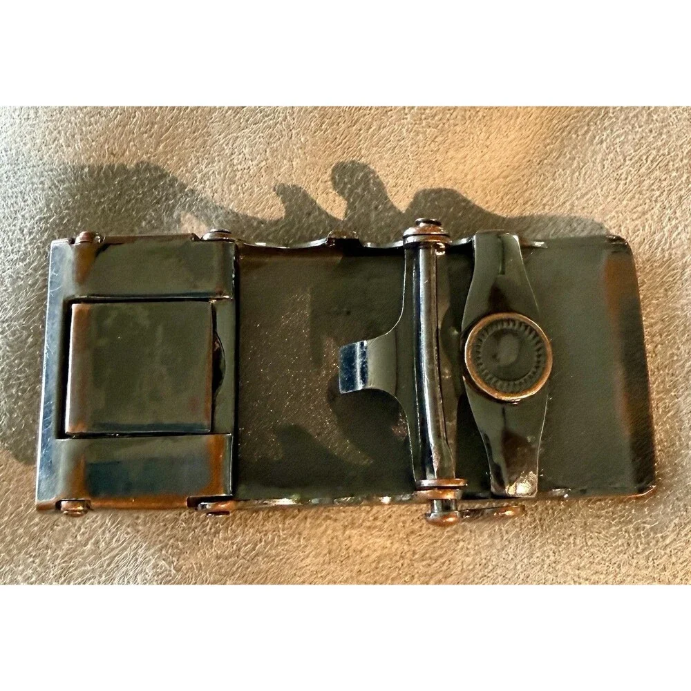 Black/Silver Metal Hinged Clamping Belt Buckle Cross Lord's Prayer Text Vintage